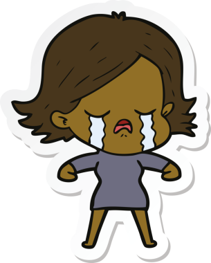 Bir insan tarafından çizilmiş ağlayan bir çizgi film kızına ait etiket.