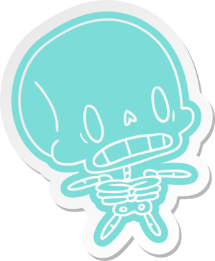 çizgi film çıkartması kawaii bir insan tarafından çizilmiş sevimli ölü iskelet