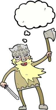 Bir insan tarafından çizilmiş serbest çizim düşünce balonu çizgi filmi Viking savaşçısı