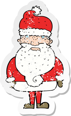 Bir insanın çizdiği Noel Baba çizgi filminin gerilimli retro çıkartması.