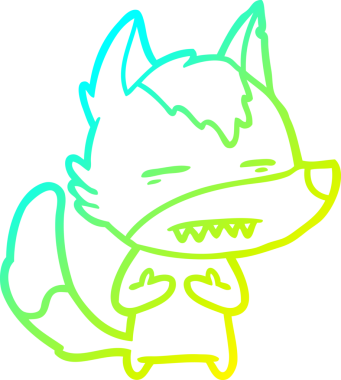 Bir insan tarafından çizilmiş dişleri gösteren çizgi bir kurt çizimi.