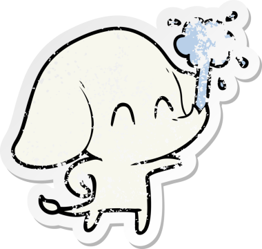 Bir insan tarafından çizilmiş su püskürten şirin bir filin sıkıntılı çıkartması.