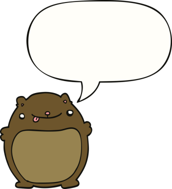 Bir insan tarafından çizilmiş konuşma balonlu çizgi film ayısı.