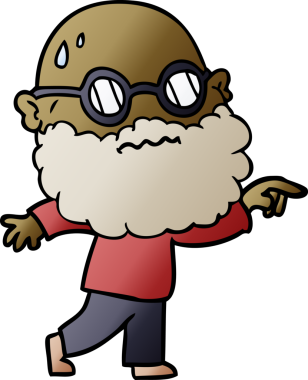 Çizgi film endişeli sakallı ve gözlüklü bir adam bir insan tarafından çizilmiş.