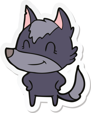 Bir insan tarafından çizilmiş dost canlısı bir kurt çizgi filminin çıkartması.