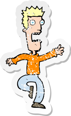 Bir insan tarafından çizilmiş bağıran bir çizgi filmin gerilimli yapıştırması.