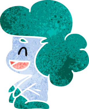 Bir insan tarafından çizilmiş Kawaii uzaylı bir kızın retro çizimi.