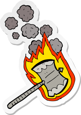 Bir insan tarafından çizilmiş alevli baltanın çıkartması.