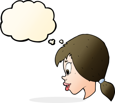 Bir insan tarafından çizilmiş düşünce kabarcığı olan güzel bir kadın yüzü.