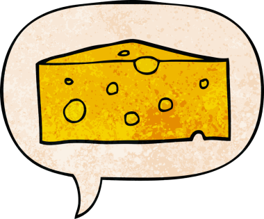 Konuşma baloncuklu karikatür peyniri insan tarafından çizilmiş retro doku.