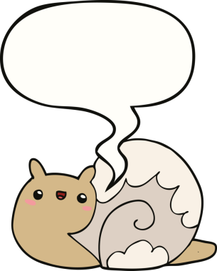 Bir insan tarafından çizilmiş konuşma balonlu şirin çizgi film salyangozu.