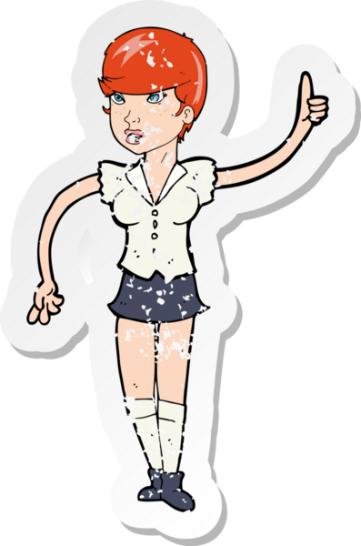 Bir karikatürün gerilimli çıkartması. Güzel bir kız, bir insan tarafından çizilmiş sorular soruyor.