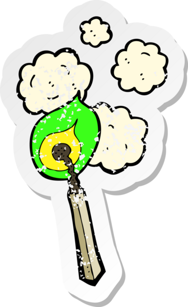 Bir insan tarafından çizilmiş karikatür yakma kibritinin gerilimli retro yapıştırması