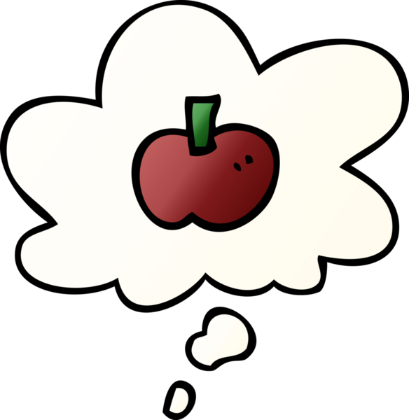 bir insan tarafından çizilmiş yumuşak eğimli düşünce baloncuklu elma sembolü.