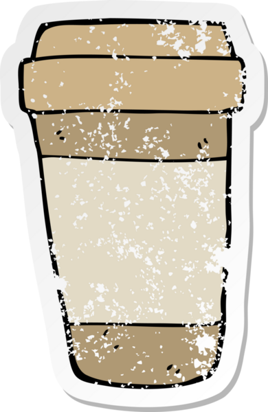 Bir insan tarafından çizilmiş çizgi film kahve fincanının sıkıntılı çıkartması.