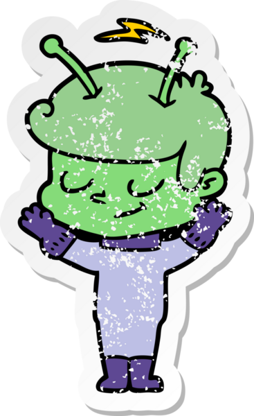 Bir insan tarafından çizilmiş dost canlısı bir uzay adamının sıkıntılı çıkartması.