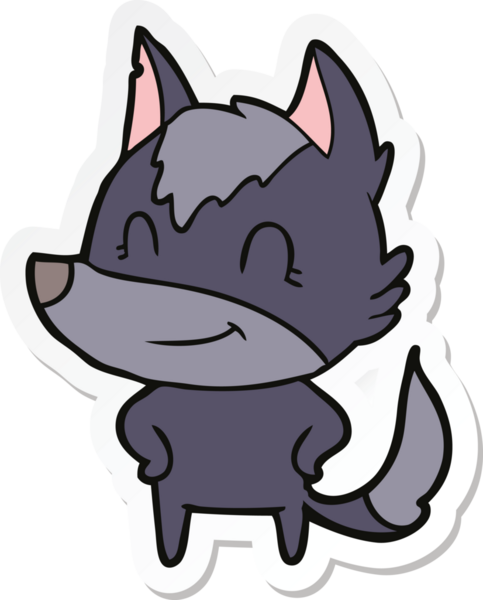 Bir insan tarafından çizilmiş dost canlısı bir kurt çizgi filminin çıkartması.