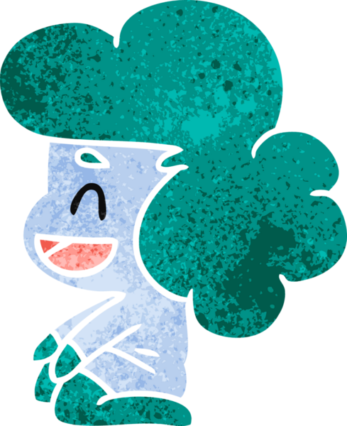 Bir insan tarafından çizilmiş Kawaii uzaylı bir kızın retro çizimi.