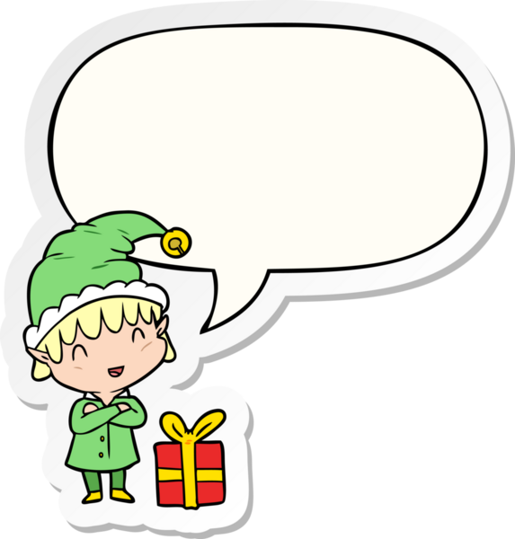 Bir insan tarafından çizilmiş balon çıkartmalı mutlu noel elfleri.