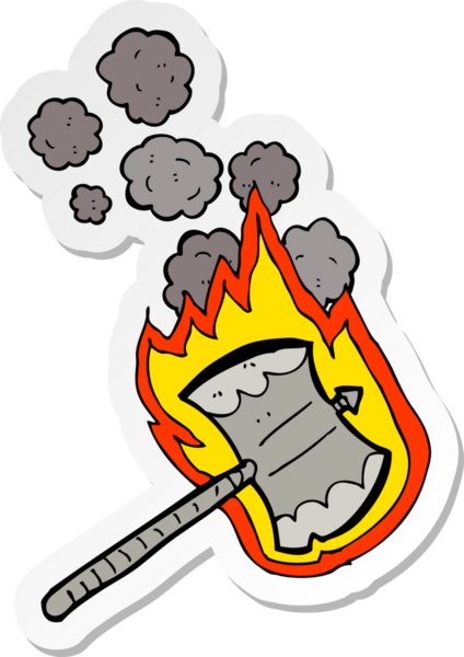 Bir insan tarafından çizilmiş alevli baltanın çıkartması.