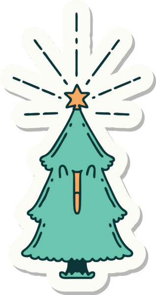 Bir insan tarafından çizilmiş dövmeli noel ağacının çıkartması.