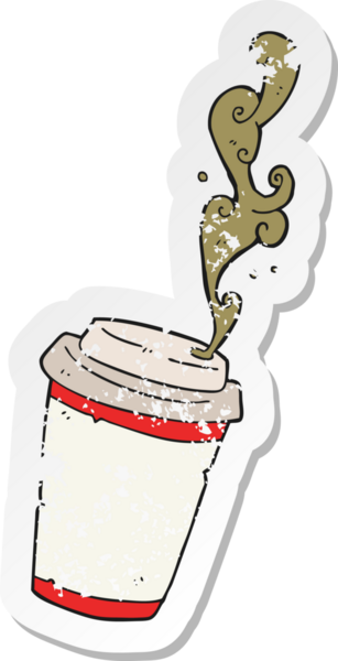 Çizgi filmin gerilimli retro yapıştırması bir insan tarafından çizilmiş kahveyi dışarı çıkar