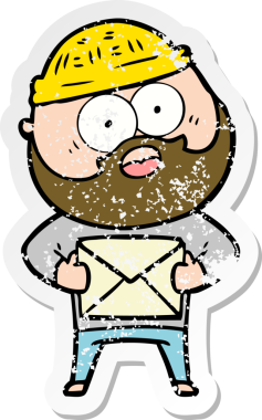 Bir çizgi filmin sıkıntılı çıkartması sakallı bir adamın elinde bir insan tarafından çizilmiş bir mektup tutmasına şaşırdı.