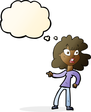 çizgi film endişeli kadın bir insan tarafından çizilmiş düşünce balonuyla işaret ediyor.