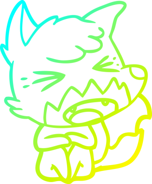 Bir insan tarafından çizilmiş yerde oturan kızgın bir tilkinin soğuk gradyan çizimi