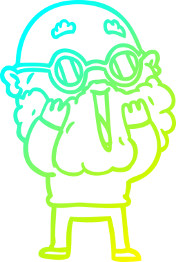 Bir insan tarafından çizilmiş sakallı bir çizgi film karakteri.