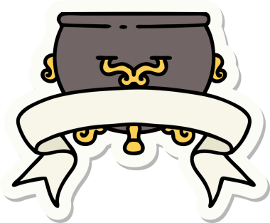 Bir insan tarafından çizilmiş bir kazan sancağına sahip dövme stili çıkartması