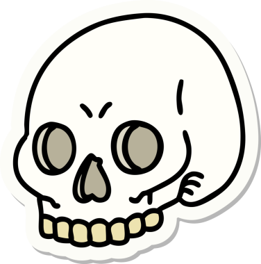 Bir insan tarafından çizilmiş bir kafatasının geleneksel stiliyle dövme çıkartması.