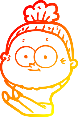 Bir insan tarafından çizilmiş mutlu, yaşlı bir kadının sıcak çizgi çizimi.