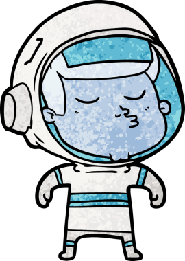 Bir insan tarafından çizilmiş kendine güvenen bir astronot çizgi filmi.