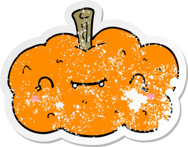 Bir insan tarafından çizilmiş karikatür balkabağı etiketi.