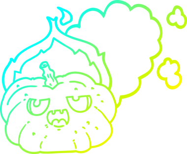 Bir insan tarafından çizilmiş alevli cadılar bayramı balkabağının soğuk çizgi çizimi