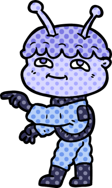 Bir insan tarafından çizilmiş dost canlısı çizgi film uzay adamı.