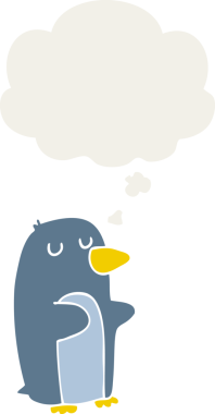 Düşünce baloncuğu olan bir penguen insan tarafından çizilmiş.