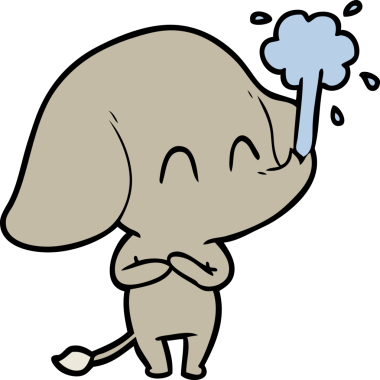 Bir insan tarafından çizilmiş su püskürten sevimli bir fil.