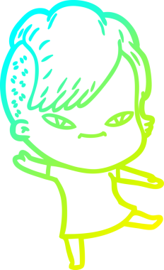 Hipster saç kesimi bir insan tarafından çizilmiş hoş bir çizgi film kızı çizimi.