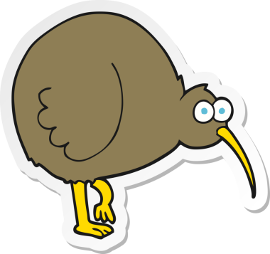 Bir insan tarafından çizilmiş kivi kuşunun çıkartması.