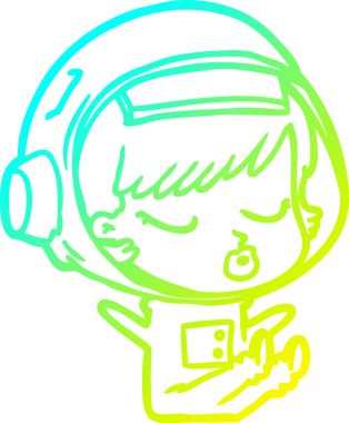 Bir çizgi film karakteri çizen soğuk gradyan bir insan tarafından çizilmiş güzel astronot kız.