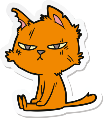 Bir insan tarafından çizilmiş sert bir çizgi film kedisinin çıkartması.