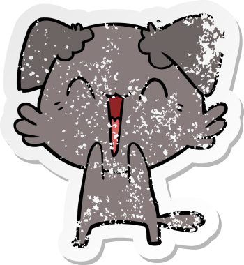 Bir insan tarafından çizilmiş mutlu küçük bir köpek çizgi filminin sıkıntılı çıkartması.