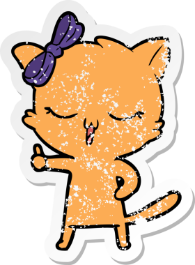 Bir insan tarafından kafasında fiyonk olan çizgi film kedisinin sıkıntılı çıkartması.