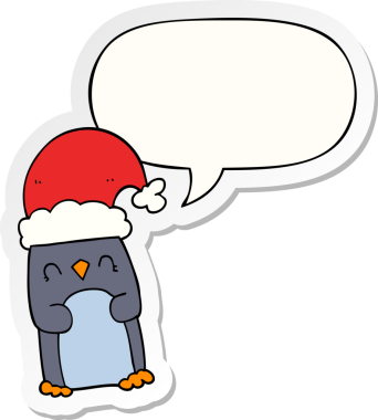 Bir insan tarafından çizilmiş konuşma balonu çıkartmalı penguen çizgi filmi.