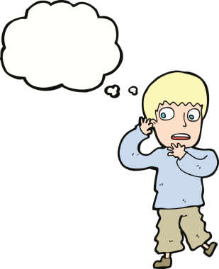 Bir insan tarafından çizilmiş düşünce baloncuğu olan korkmuş bir çocuk.