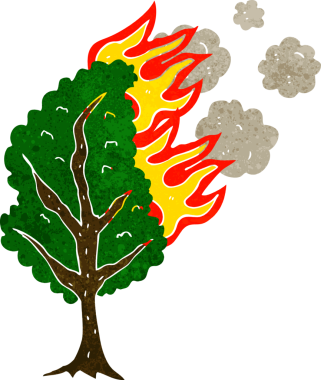 Bir insan tarafından çizilmiş çizgi film yanan ağaç.