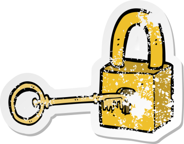 Bir insan tarafından çizilmiş asma kilit ve anahtarın gerilimli yapıştırması.