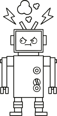 Bir insan tarafından çizilmiş bozuk bir robotun çizgi çizimi